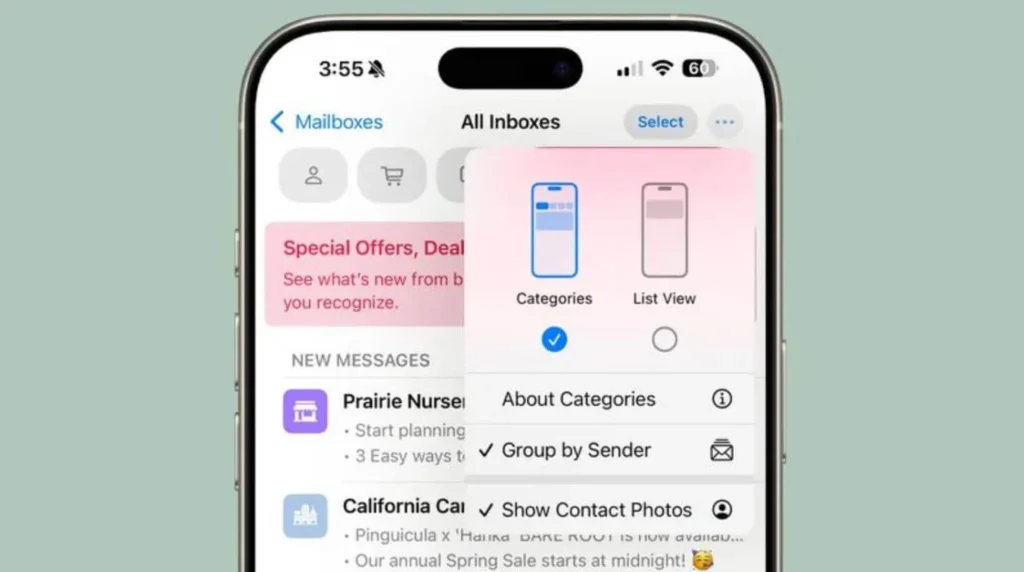 Новые функции iOS 18.5. В iOS 18.5 можно вернуть старый дизайн приложения Почта. Фото: macrumours.com.