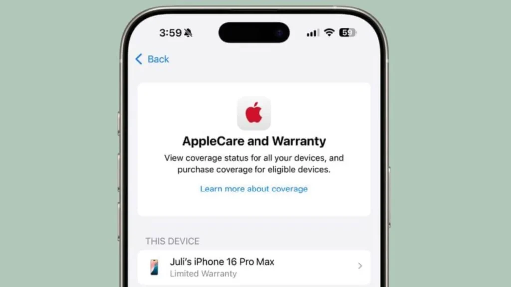 Новые функции iOS 18.5. В настройках появился новый раздел с гарантией AppleCare. Фото: macrumours.com.
